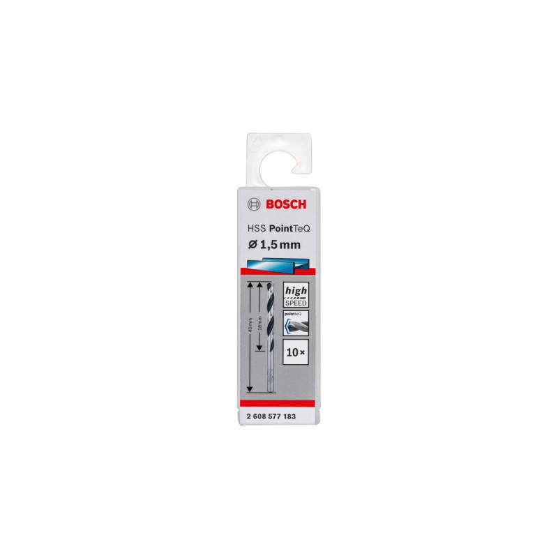 Bosch HSS-Spiralbohrer PointTeQ, Ø 1,5mm x 40mm, 10 Stück(Arbeitslänge 18mm)