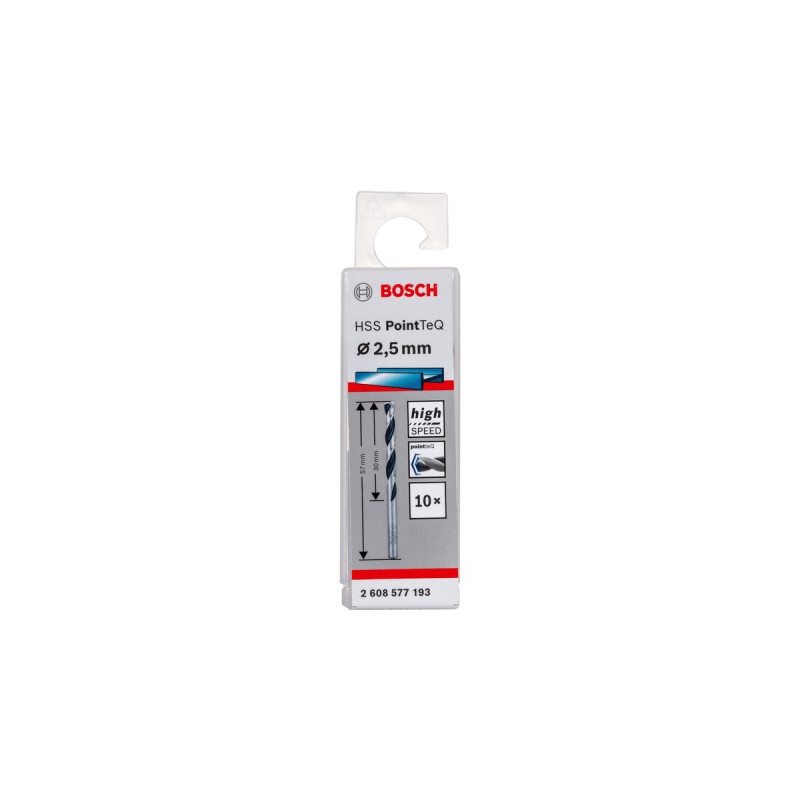 Bosch HSS-Spiralbohrer PointTeQ, Ø 2,5mm x 57mm, 10 Stück(Arbeitslänge 30mm)