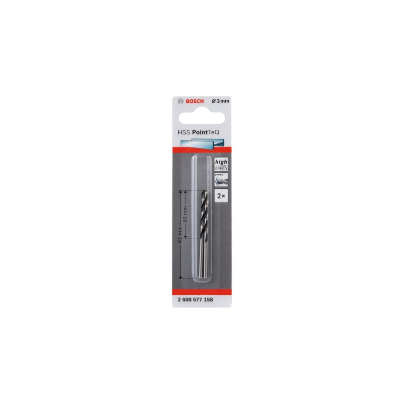 Bosch HSS-Spiralbohrer PointTeQ, Ø 3mm, 2 Stück(Arbeitslänge 33mm)