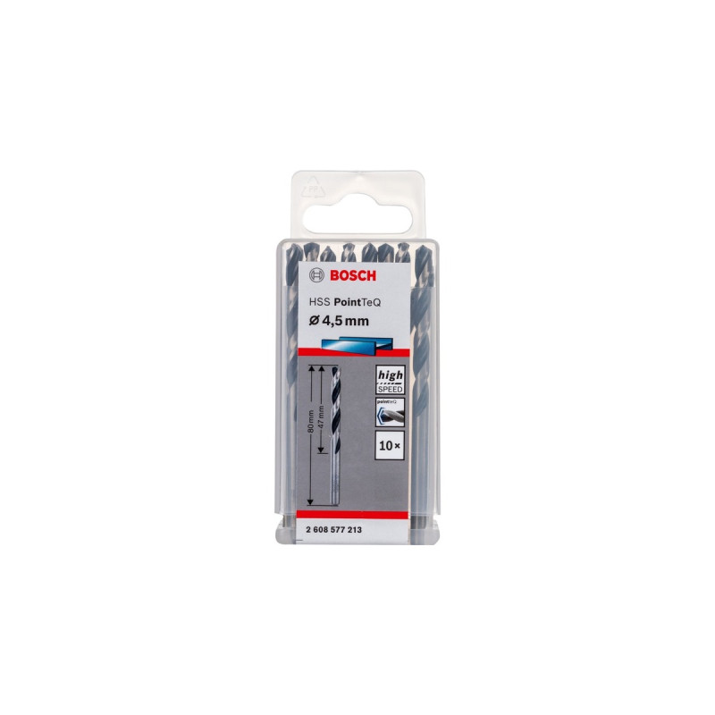 Bosch HSS-Spiralbohrer PointTeQ, Ø 4,5mm x 80mm, 10 Stück(Arbeitslänge 47mm)