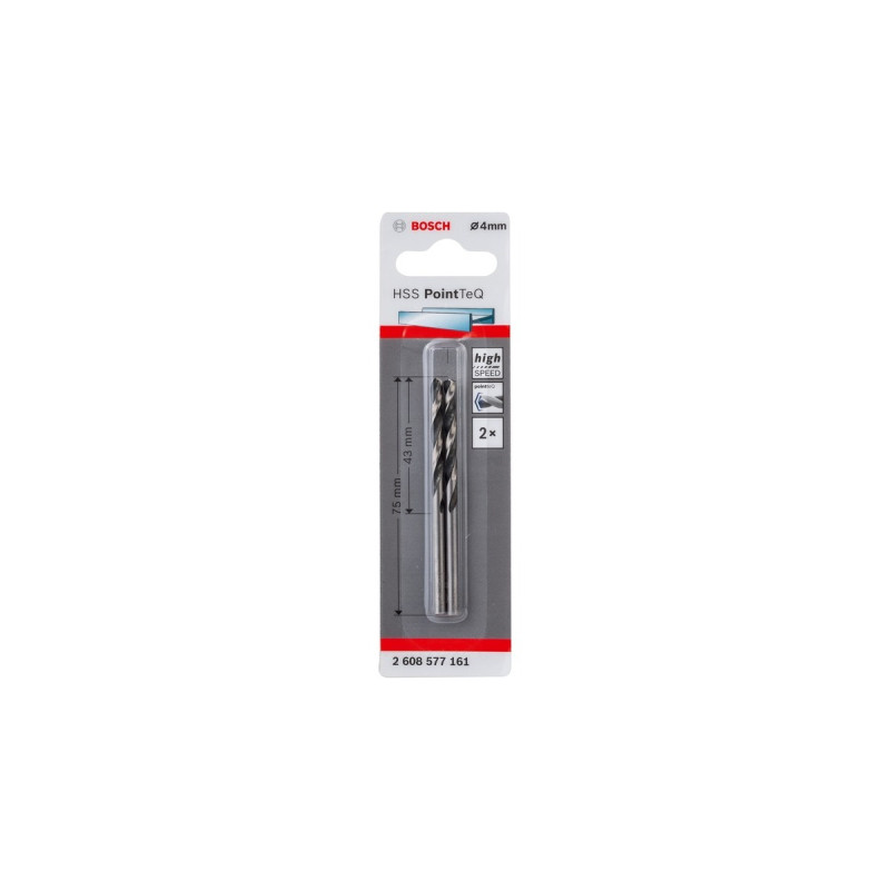 Bosch HSS-Spiralbohrer PointTeQ, Ø 4mm, 2 Stück(Arbeitslänge 43mm)
