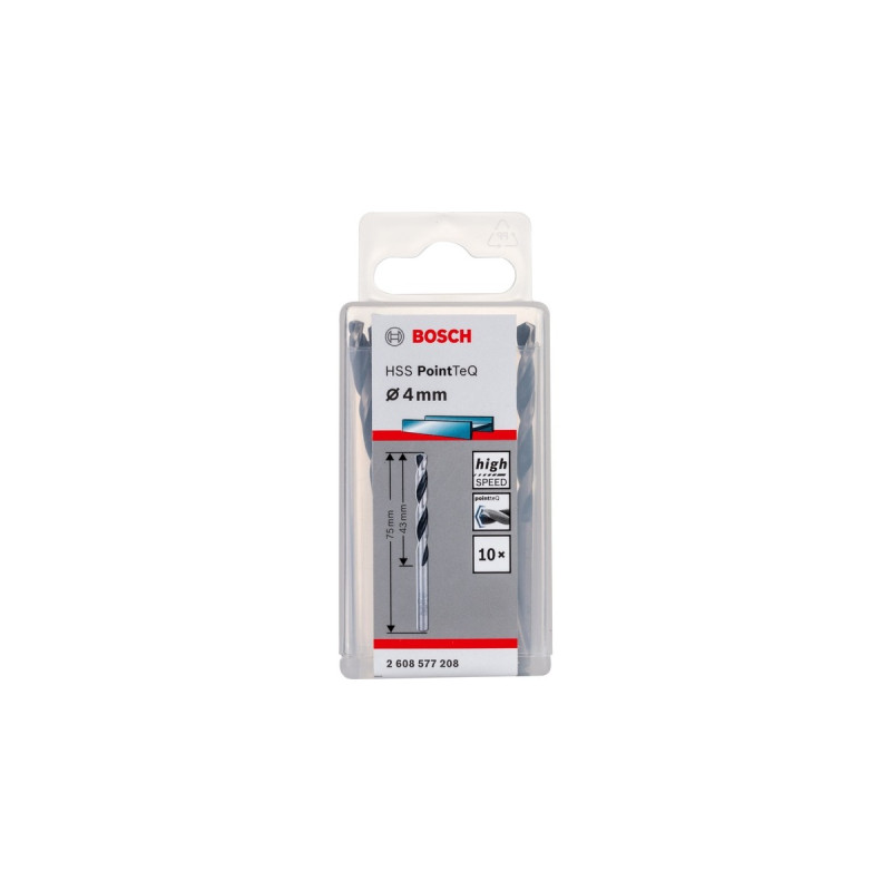 Bosch HSS-Spiralbohrer PointTeQ, Ø 4mm x 75mm, 10 Stück(Arbeitslänge 43mm)