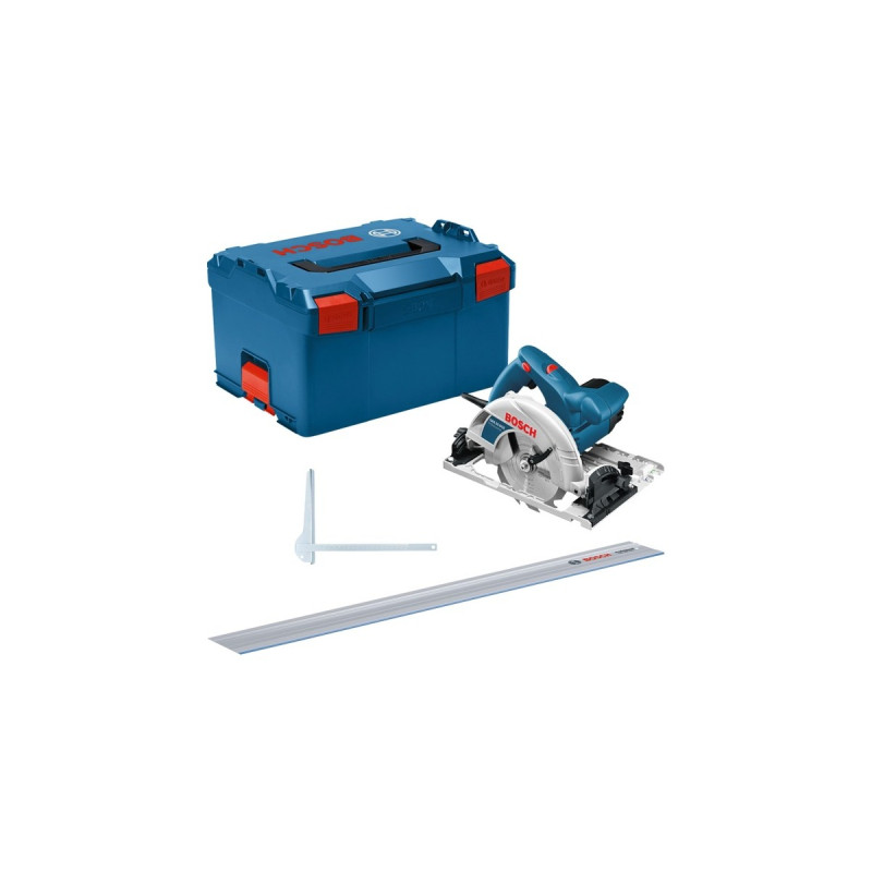 Bosch Handkreissäge GKS 55+ GCE Professional(blau, 1.350 Watt, L-BOXX, Führungsschiene FSN 1400)