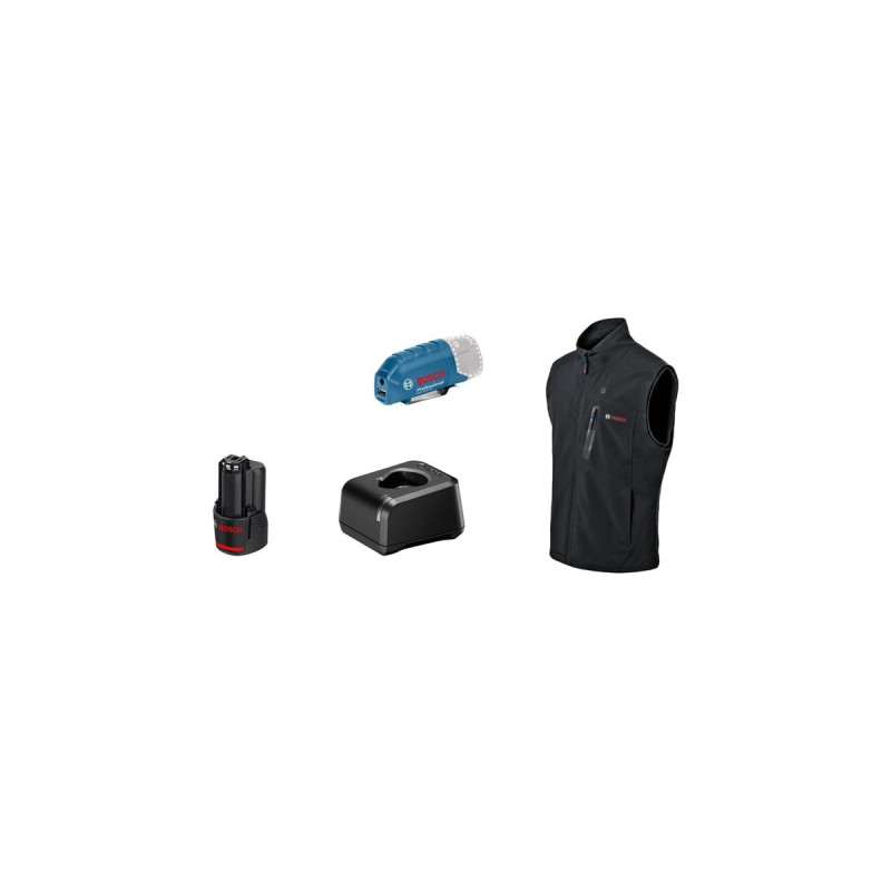 Bosch Heat+Jacket GHV 12+18V Kit Größe 3XL, Arbeitskleidung(schwarz, inkl. Ladegerät GAL 12V-20 Professional, 1x Akku GBA 12V 2.0Ah)