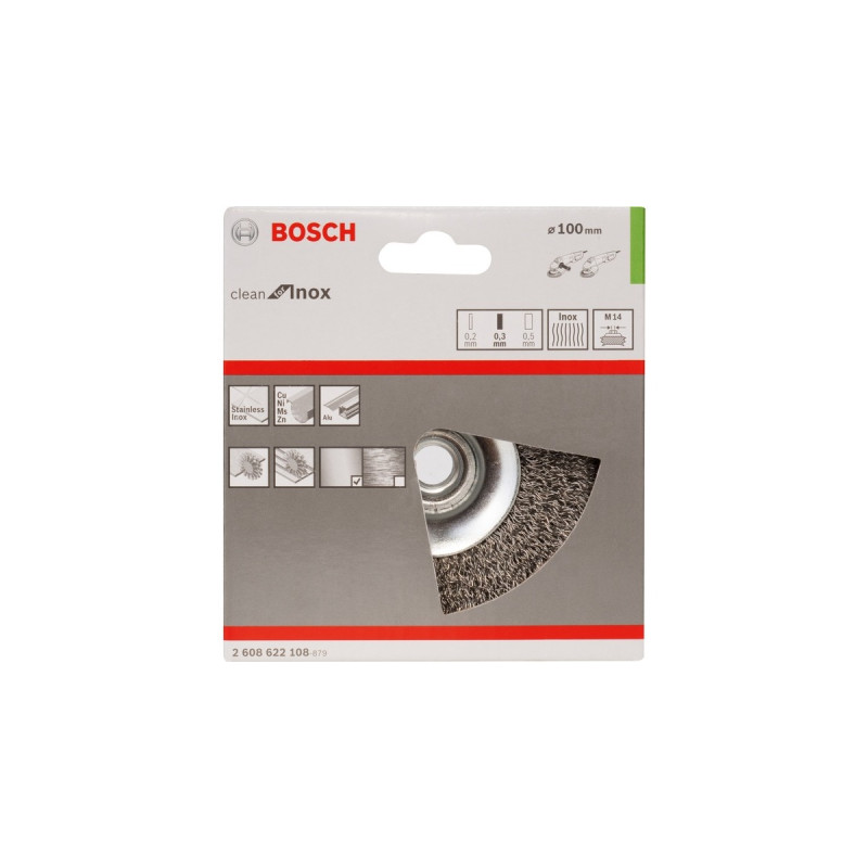Bosch Kegelbürste Clean for Inox, Ø 75mm, gewellt(0,35mm Edelstahldraht, M14, für Winkelschleifer)