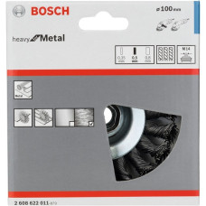 Bosch Kegelbürste Heavy for Metal, Ø 100mm, gezopft(0,5mm Stahldraht, M14, für Winkelschleifer)