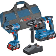 Bosch Kombi-Set Akku-Bohrschrauber GSR 18V-45 + Akku-Bohrhammer GBH 18V-22(blau, 2x Li-Ionen Akku 4,0Ah, Werkzeugtasche)