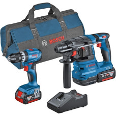 Bosch Kombi-Set Akku-Schlagbohrschrauber GSB 18V-45 + Akku-Bohrhammer GBH 18V-22(blau, 2x Li-Ionen Akku 4,0Ah, Werkzeugtasche)
