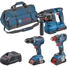 Bosch Kombi-Set GSR 18V-55 + GDX 18V-200 + GBH 18V-22, Werkzeug-Set(blau, 3x Akku ProCORE18V 4,0Ah, Werkzeugtasche)