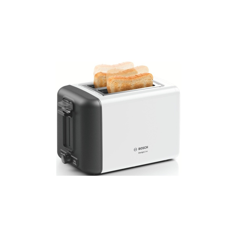 Bosch Kompakt-Toaster DesignLine TAT3P421DE(weiß/schwarz, 970 Watt, für 2 Scheiben Toast)