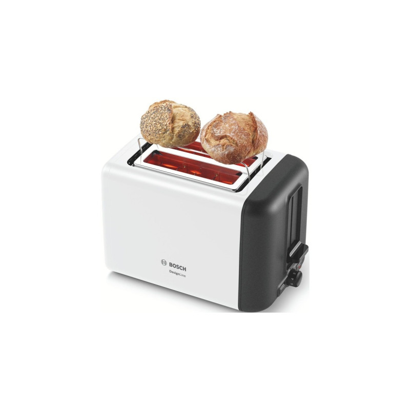 Bosch Kompakt-Toaster DesignLine TAT3P421DE(weiß/schwarz, 970 Watt, für 2 Scheiben Toast)