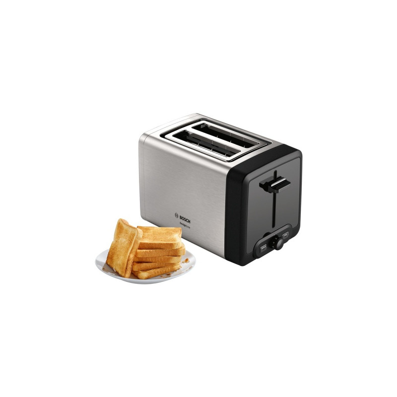 Bosch Kompakt-Toaster DesignLine TAT4P420DE(edelstahl/schwarz, 970 Watt, für 2 Scheiben Toast)