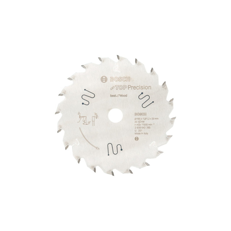 Bosch Kreissägeblatt Best for Wood, Ø 165mm, 20Z(Bohrung 20mm, für Handkreissägen)