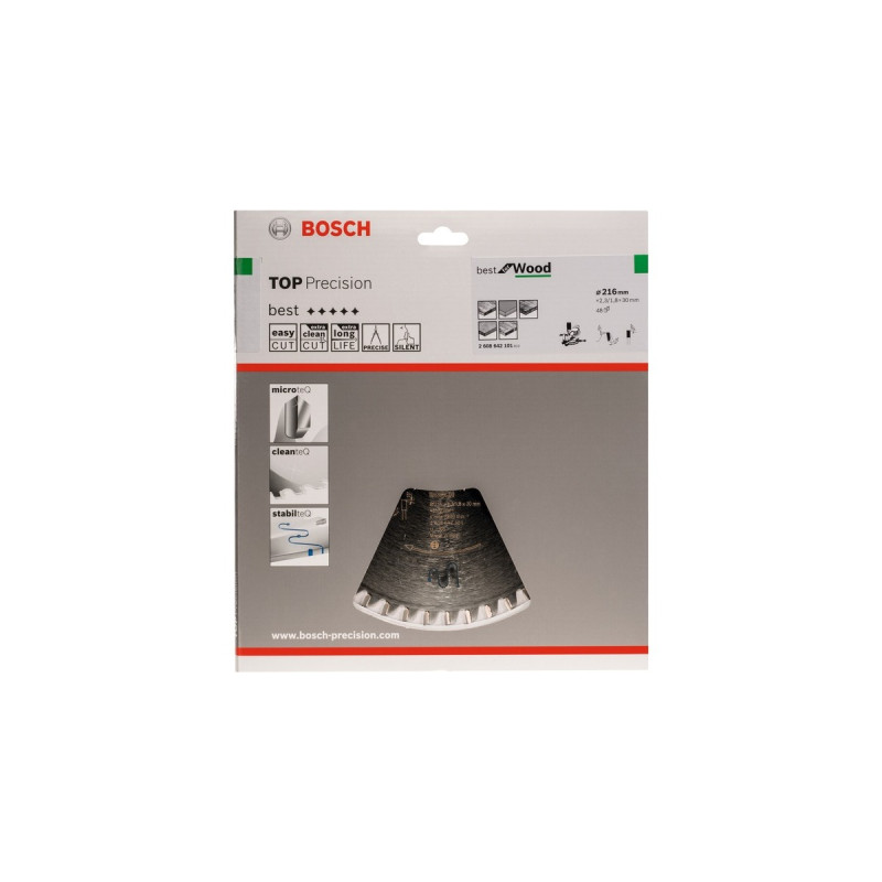 Bosch Kreissägeblatt Best for Wood, Ø 216mm, 48Z(Bohrung 30mm, für Kapp- und Gehrungssägen)