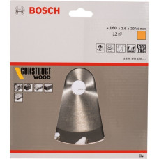 Bosch Kreissägeblatt Construct Wood, Ø 160mm, 12Z(Bohrung 20mm, für Handkreissägen)