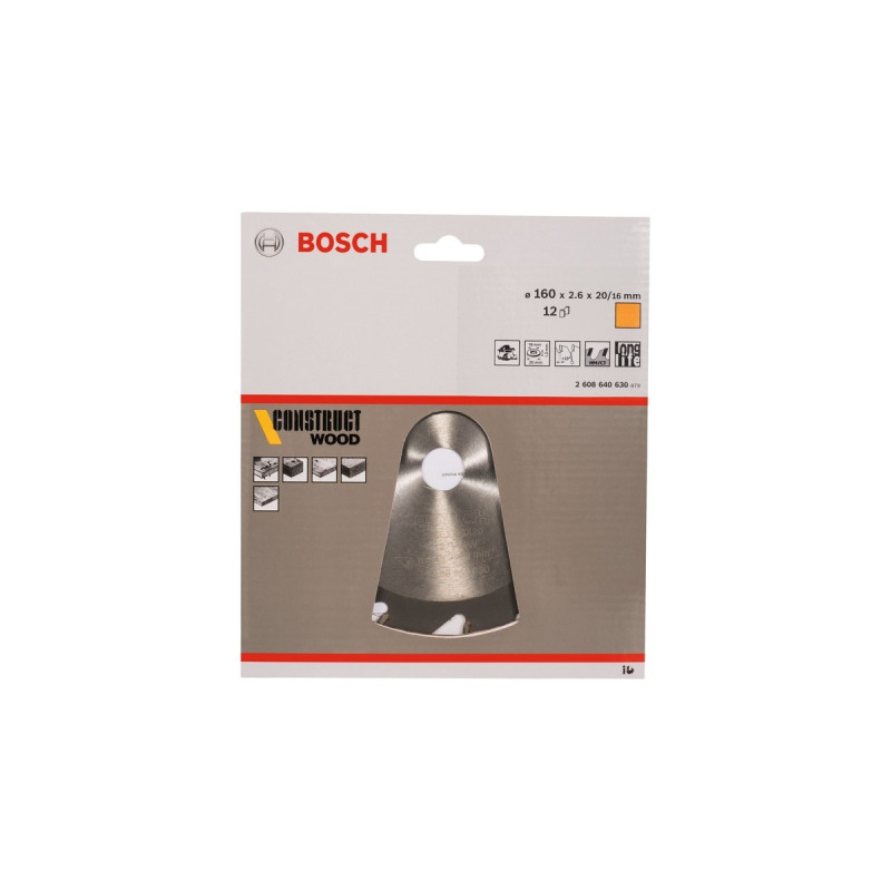 Bosch Kreissägeblatt Construct Wood, Ø 160mm, 12Z(Bohrung 20mm, für Handkreissägen)