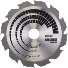 Bosch Kreissägeblatt Construct Wood, Ø 190mm, 12Z(Bohrung 30mm, für Handkreissägen)