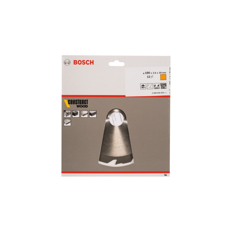 Bosch Kreissägeblatt Construct Wood, Ø 190mm, 12Z(Bohrung 30mm, für Handkreissägen)