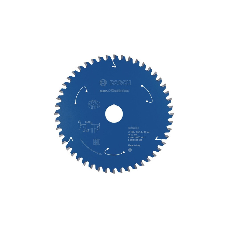 Bosch Kreissägeblatt Expert for Aluminium, Ø 136mm, 48Z(Bohrung 20mm, für Akku-Handkreissägen)
