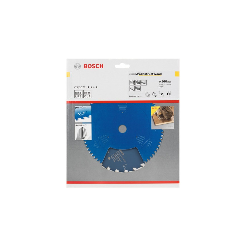 Bosch Kreissägeblatt Expert for Construct Wood, Ø 160mm, 24Z(Bohrung 20mm, für Handkreissägen)