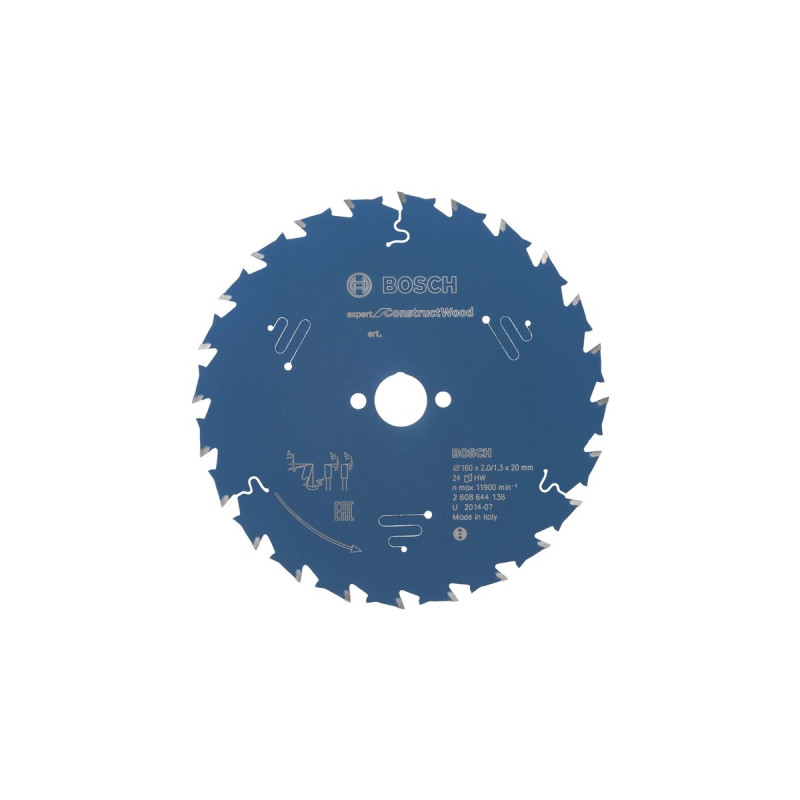 Bosch Kreissägeblatt Expert for Construct Wood, Ø 160mm, 24Z(Bohrung 20mm, für Handkreissägen)