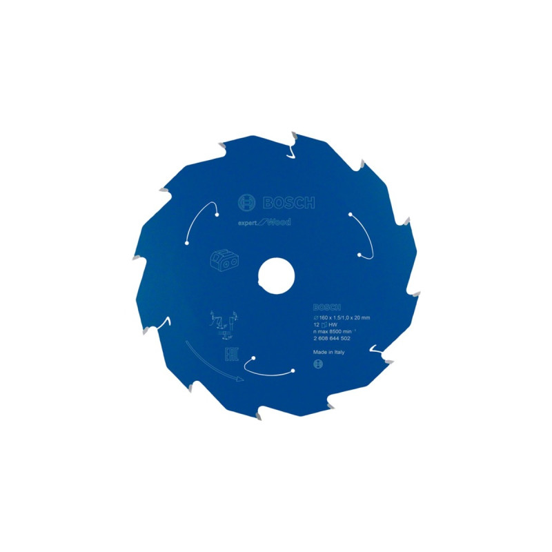 Bosch Kreissägeblatt Expert for Wood, Ø 160mm, 12Z(Bohrung 20mm, für Akku-Handkreissägen)