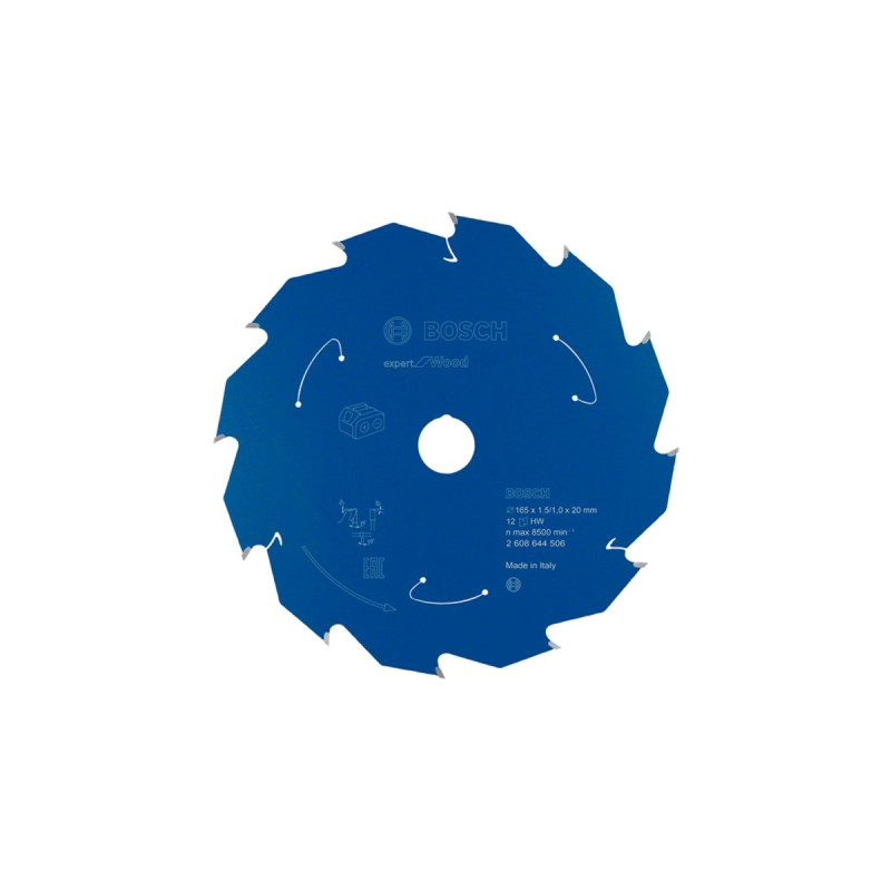 Bosch Kreissägeblatt Expert for Wood, Ø 165mm, 12Z(Bohrung 20mm, für Akku-Handkreissägen)