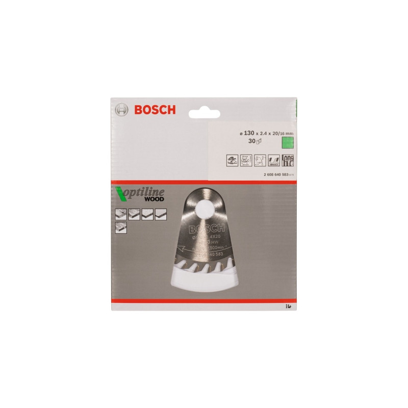 Bosch Kreissägeblatt Optiline Wood, Ø 130mm, 30Z(Bohrung 20mm, für Handkreissägen)