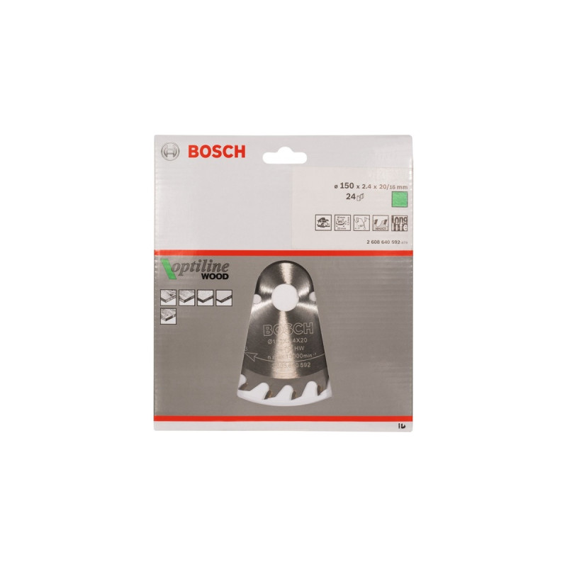 Bosch Kreissägeblatt Optiline Wood, Ø 150mm, 24Z(Bohrung 20mm, für Handkreissägen)