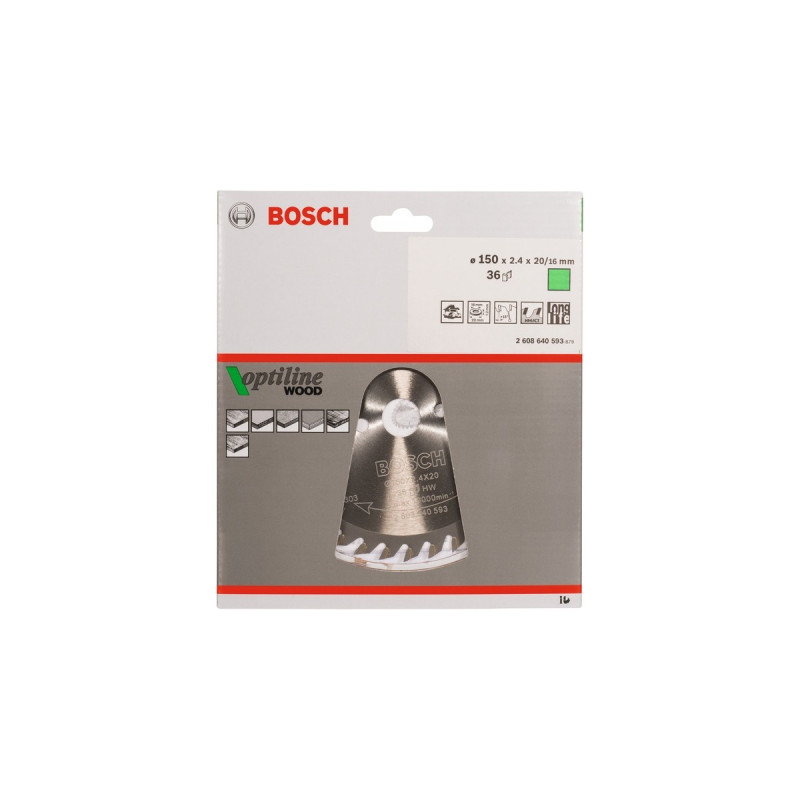 Bosch Kreissägeblatt Optiline Wood, Ø 150mm, 36Z(Bohrung 20mm, für Handkreissägen)