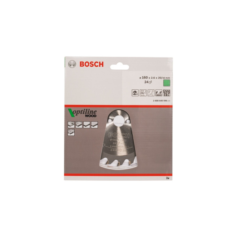 Bosch Kreissägeblatt Optiline Wood, Ø 160mm, 24Z(Bohrung 20mm, für Handkreissägen)