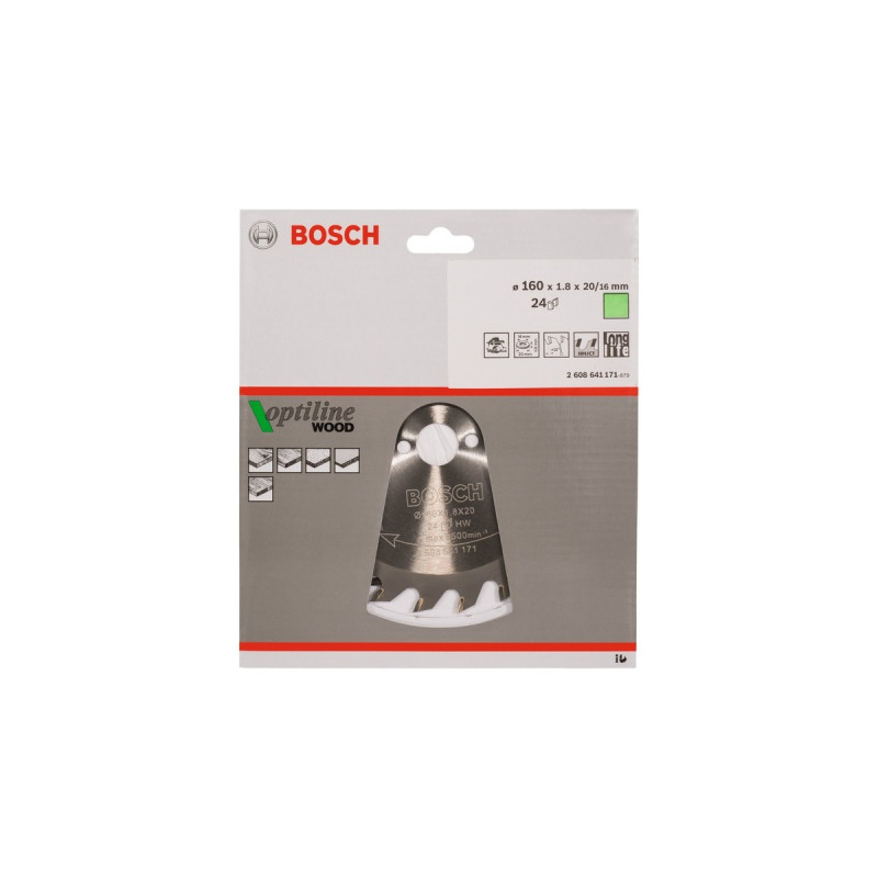 Bosch Kreissägeblatt Optiline Wood, Ø 160mm, 24Z(Bohrung 20mm, für Handkreissägen)