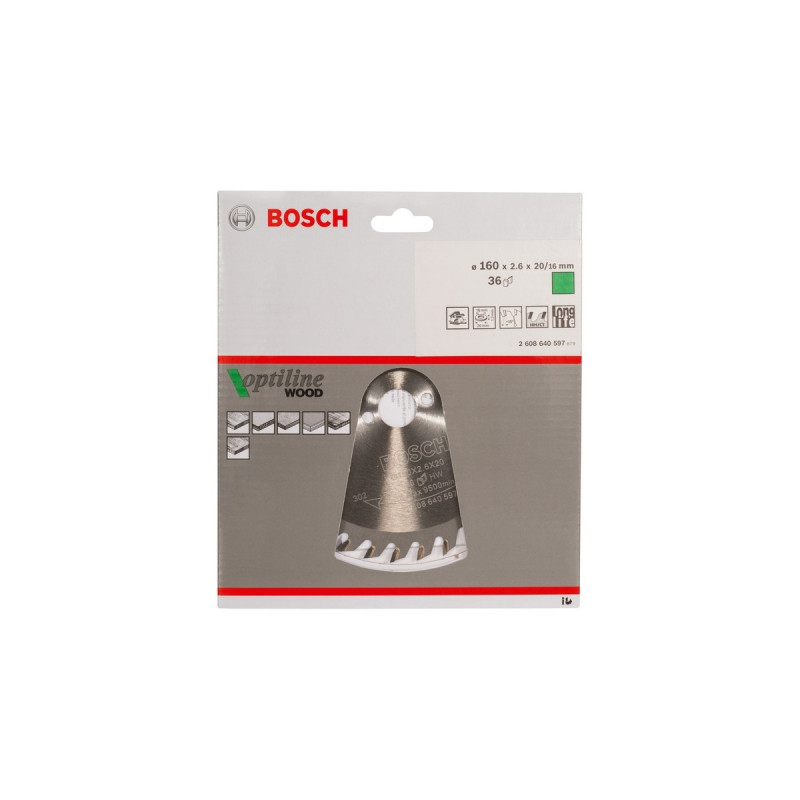 Bosch Kreissägeblatt Optiline Wood, Ø 160mm, 36Z(Bohrung 20mm, für Handkreissägen)