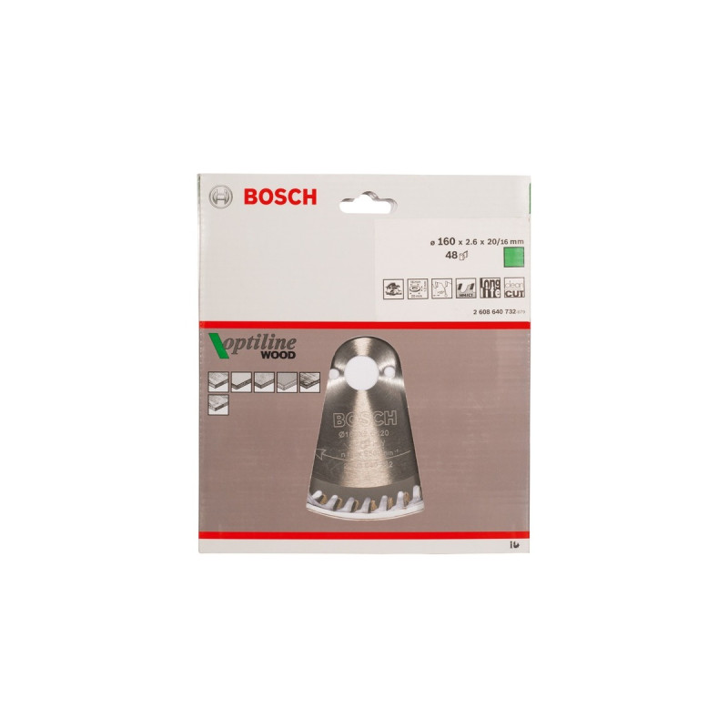 Bosch Kreissägeblatt Optiline Wood, Ø 160mm, 48Z(Bohrung 20mm, für Handkreissägen)