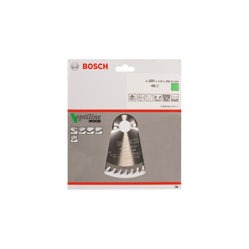 Bosch Kreissägeblatt Optiline Wood, Ø 160mm, 48Z(Bohrung 20mm, für Handkreissägen)