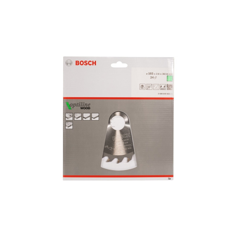 Bosch Kreissägeblatt Optiline Wood, Ø 165mm, 24Z(Bohrung 30mm, für Handkreissägen)