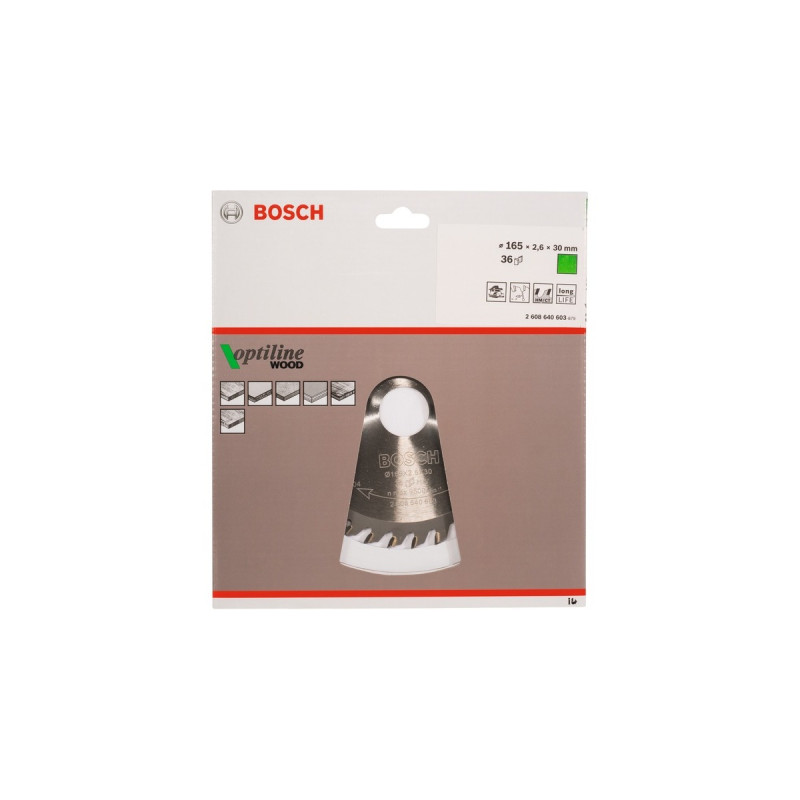 Bosch Kreissägeblatt Optiline Wood, Ø 165mm, 36Z(Bohrung 30mm, für Handkreissägen)