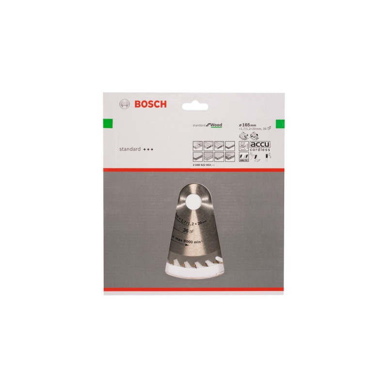 Bosch Kreissägeblatt Optiline Wood, Ø 165mm, 36Z(Bohrung 20mm, für Handkreissägen)