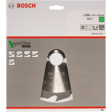 Bosch Kreissägeblatt Optiline Wood, Ø 190mm, 12Z(Bohrung 30mm, für Handkreissägen)