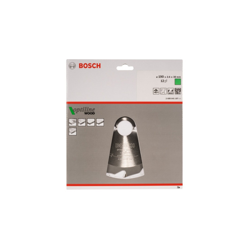 Bosch Kreissägeblatt Optiline Wood, Ø 190mm, 12Z(Bohrung 30mm, für Handkreissägen)