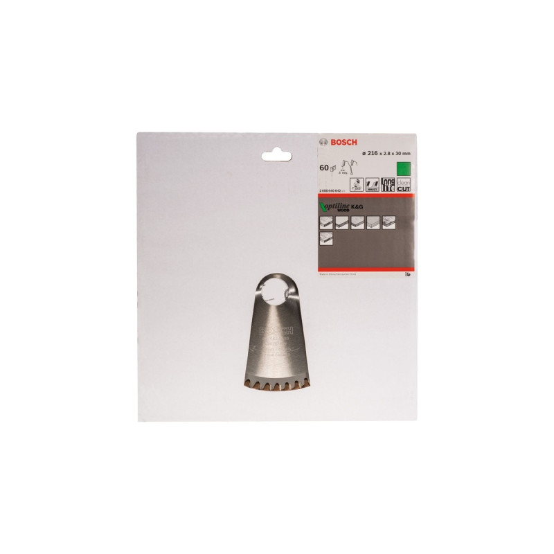 Bosch Kreissägeblatt Optiline Wood, Ø 216mm, 60Z(Bohrung 30mm, für Kapp- & Gehrungssägen)