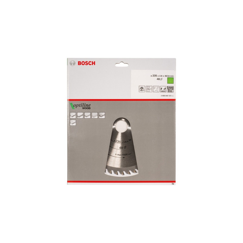 Bosch Kreissägeblatt Optiline Wood, Ø 235mm, 48Z(Bohrung 30mm, für Handkreissägen)