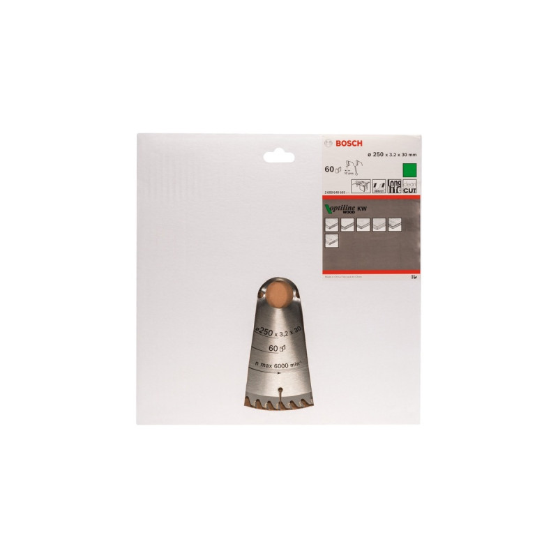 Bosch Kreissägeblatt Optiline Wood, Ø 250mm, 60Z(Bohrung 30mm, für Tischkreissägen)