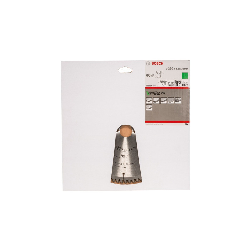 Bosch Kreissägeblatt Optiline Wood, Ø 250mm, 80Z(Bohrung 30mm, für Tischkreissägen)