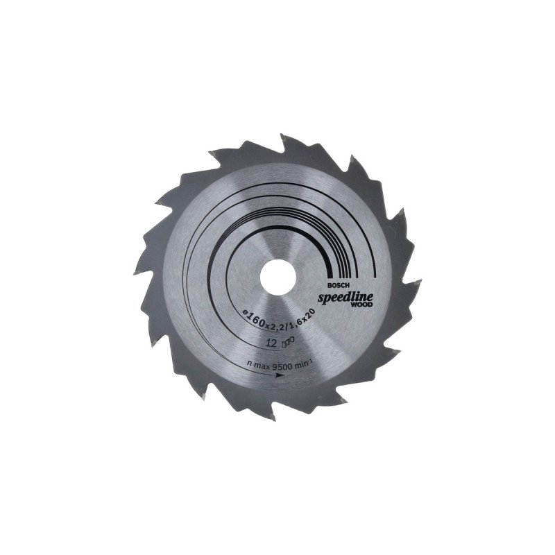 Bosch Kreissägeblatt Speedline Wood, Ø 160mm, 12Z(Bohrung 20mm, für Handkreissägen)