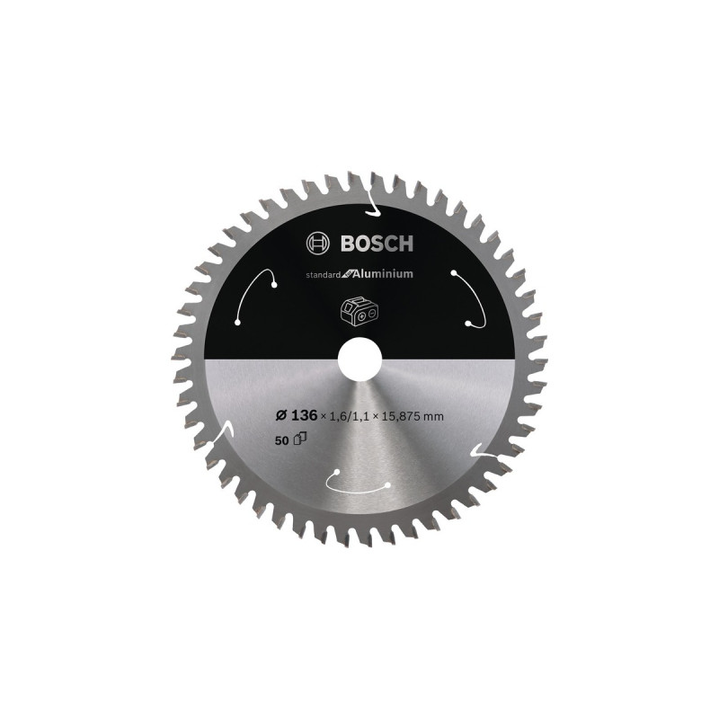 Bosch Kreissägeblatt Standard for Aluminium, Ø 136mm, 50Z(Bohrung 15,875mm, für Akku-Handkreissägen)