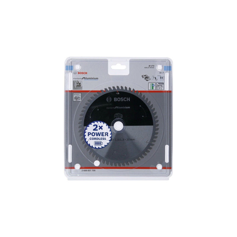 Bosch Kreissägeblatt Standard for Aluminium, Ø 173mm, 60Z(Bohrung 20mm, für Akku-Handkreissägen)