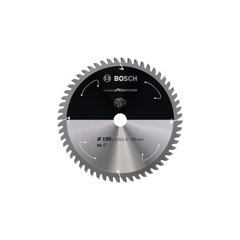 Bosch Kreissägeblatt Standard for Aluminium, Ø 190mm, 56Z(Bohrung 20mm, für Akku-Handkreissägen)