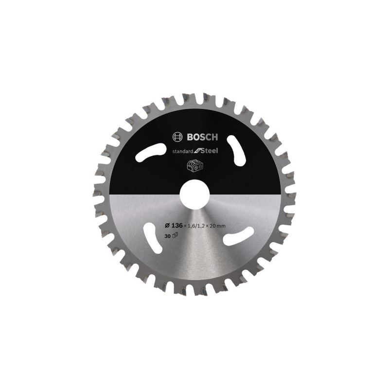 Bosch Kreissägeblatt Standard for Steel, Ø 136mm, 30Z(Bohrung 20mm, für Akku-Handkreissägen)