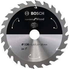 Bosch Kreissägeblatt Standard for Wood, Ø 136mm, 24Z(Bohrung 20mm, für Akku-Handkreissägen)